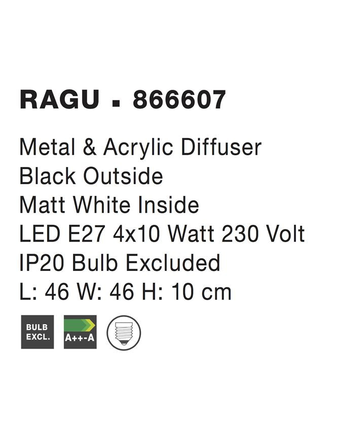 Висящо осветително тяло (пендел) RAGU 4x12W LED E27 Черен метал, матово бял акрил
