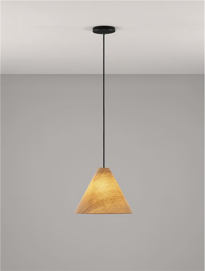 Висящо осветително тяло (пендел) ELYSIAN 12W LED E27 Натурално дърво черен кабел
