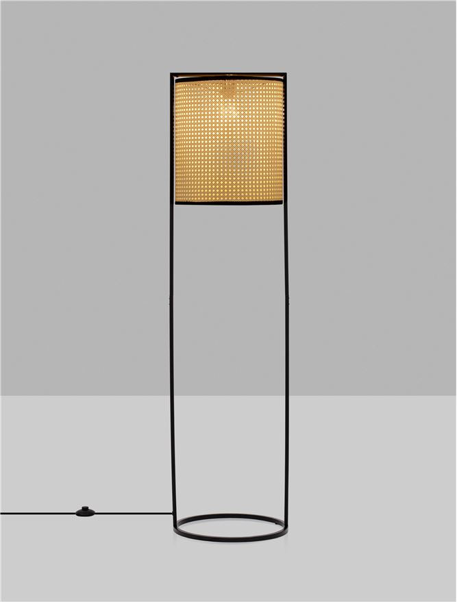 Висящо осветително тяло (пендел) ERTO LED E27 12W Пясъчно черен стомана и ратан ⌀38 H150см
