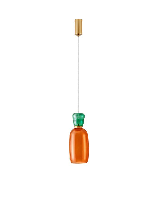 Висящо осветително тяло (пендел) PLUMA 9W LED Златист метал Яспис и оранжево стъкло ⌀15 H170см