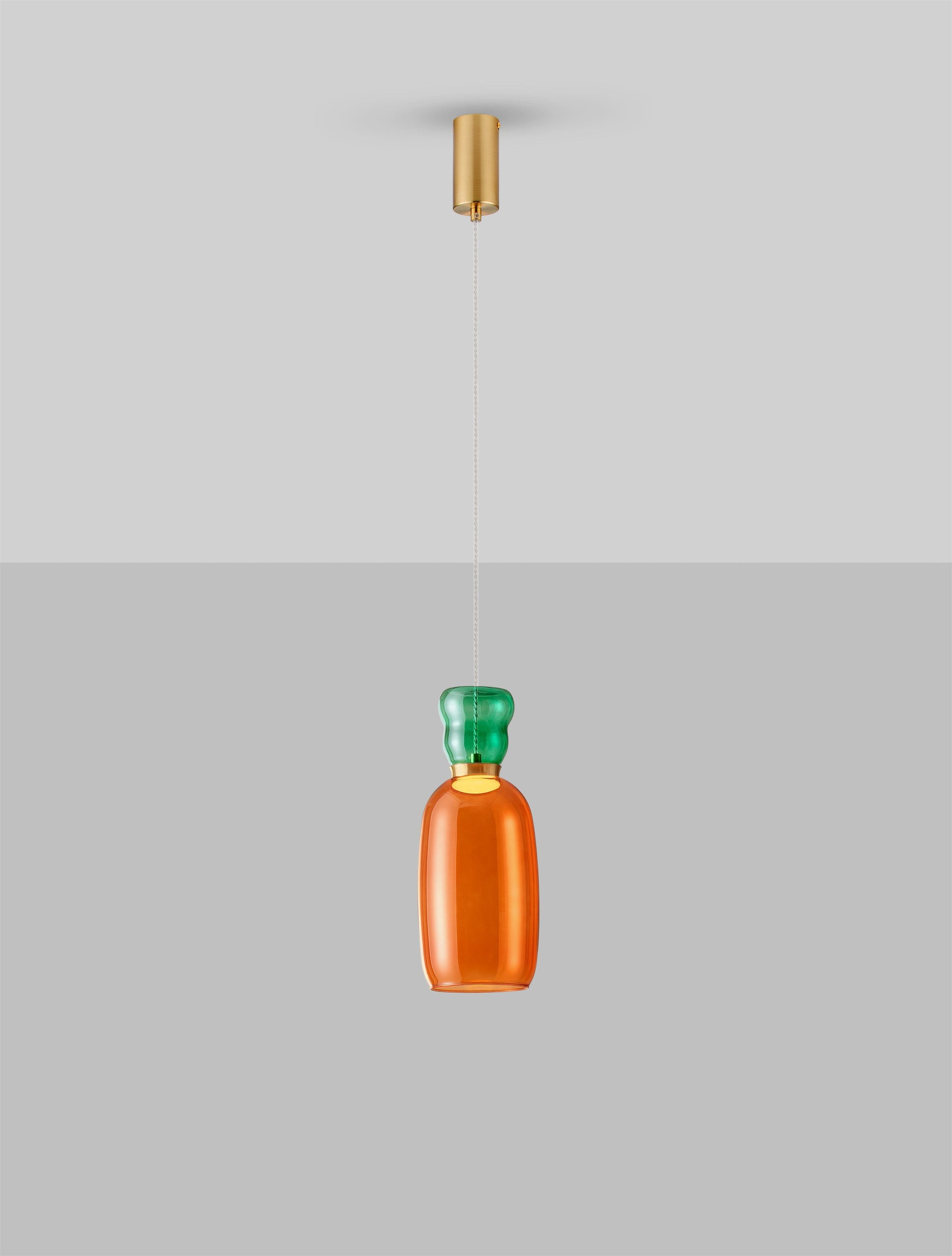 Висящо осветително тяло (пендел) PLUMA 9W LED Златист метал Яспис и оранжево стъкло ⌀15 H170см