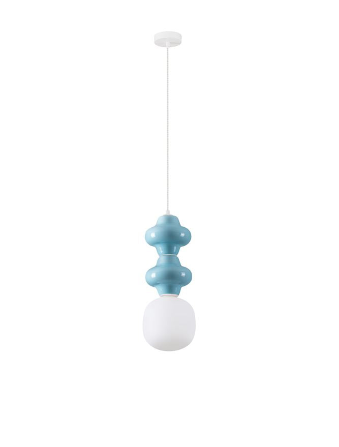 Подова лампа CLIO LED E14 5W Синя керамика матово бяла метална основа бял опалов стъклен