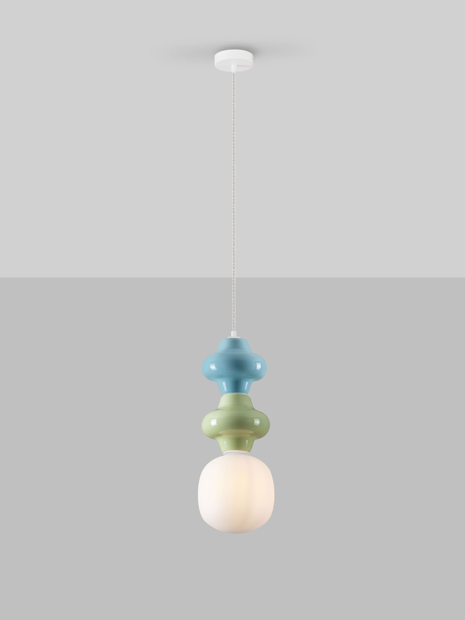 Подова лампа CLIO LED E14 5W Зелена и синя керамика матово бяла метална основа бял опалов стъклен