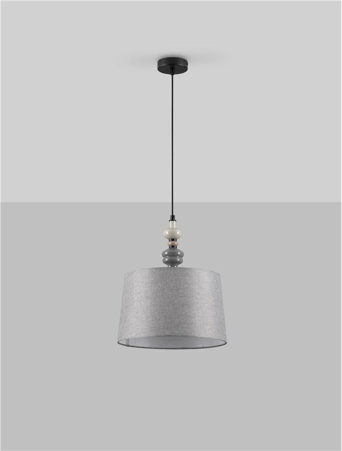 Висящо осветително тяло (пендел) DAMO LED E27 12W Матово черен сив и кафяв керамика текстил