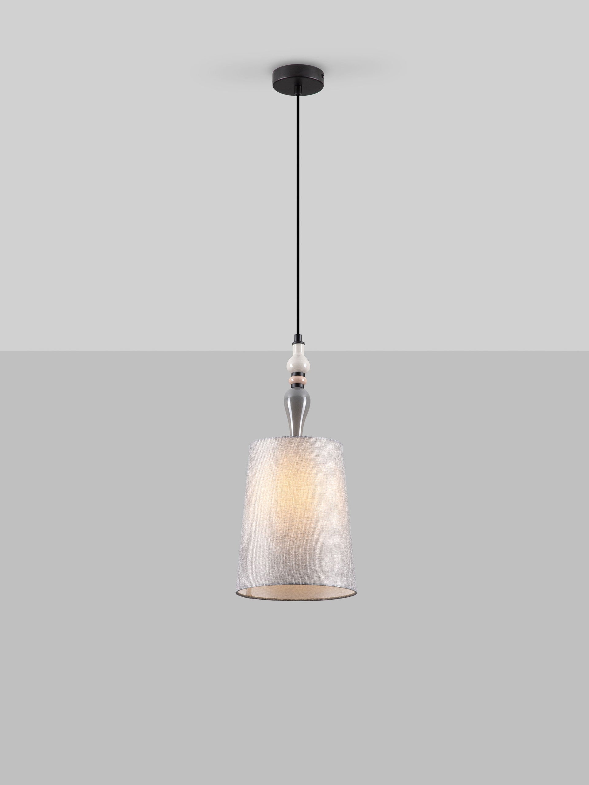 Висящо осветително тяло (пендел) DAMO LED E27 12W Матово черен сив и кафяв керамика текстил