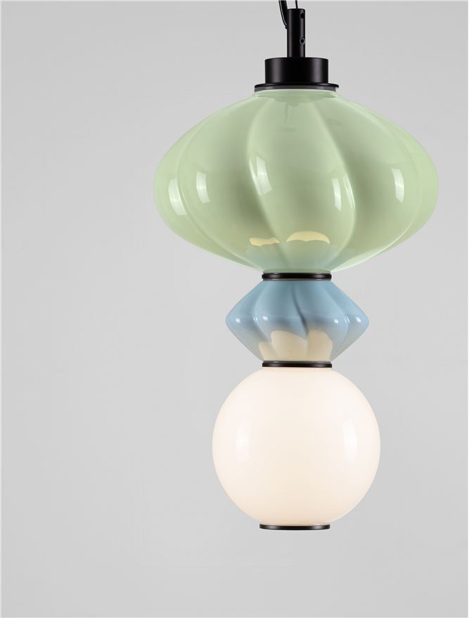 Подова лампа ONETA LED 8W 220-240V ⌀20 H240см Зелен/син керамика Опалово стъкло Матово черен метал