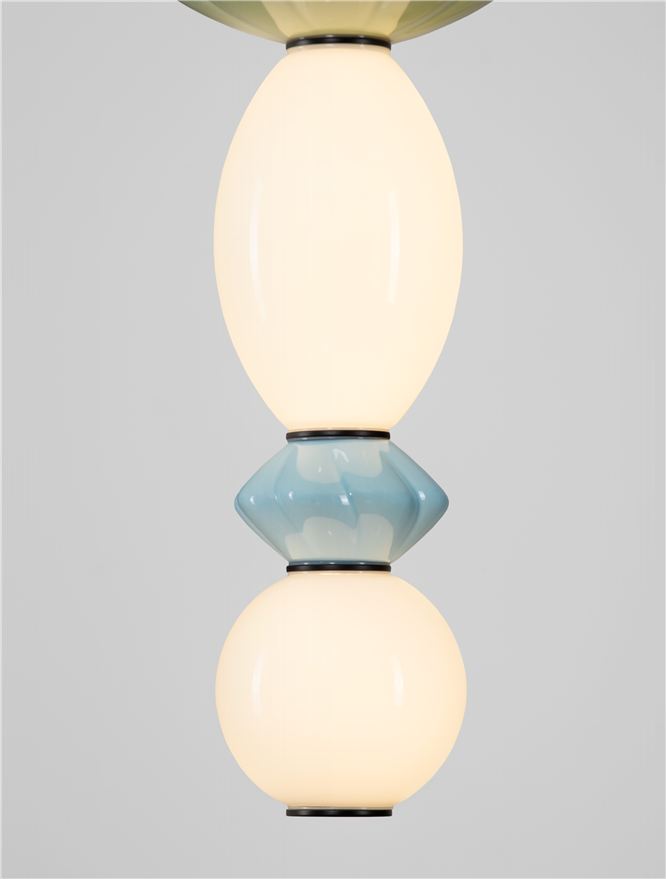 Висящо осветително тяло (пендел) ONETA LED 23W 220-240V ⌀20 H87-277см Зелен/розов/син керамика Опалово стъкло Матово черен метал