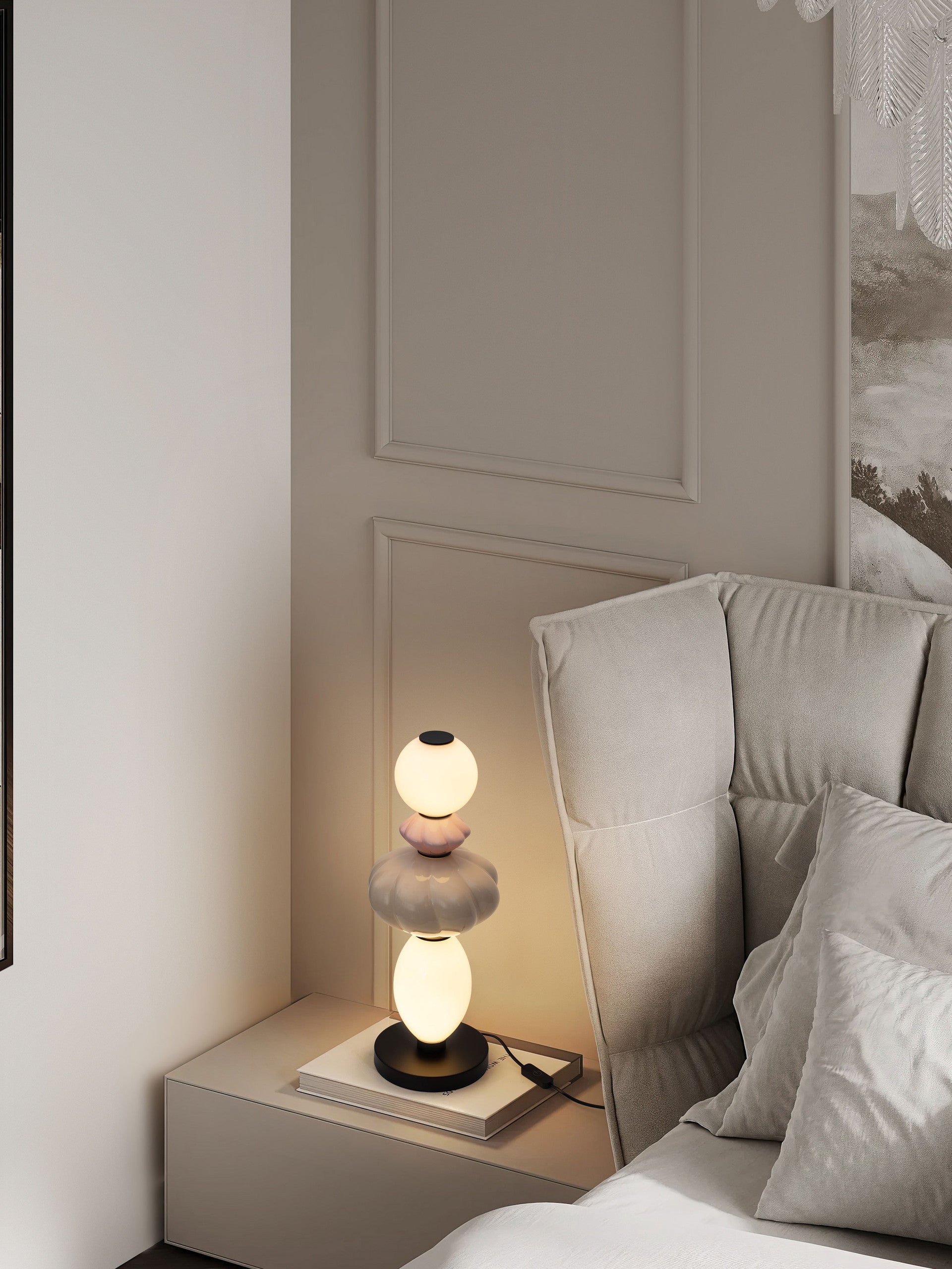 Висящо осветително тяло (пендел) ONETA LED 16W 220-240V ⌀20 H53см Розов/бежов керамика Опалово стъкло Матово черен метал