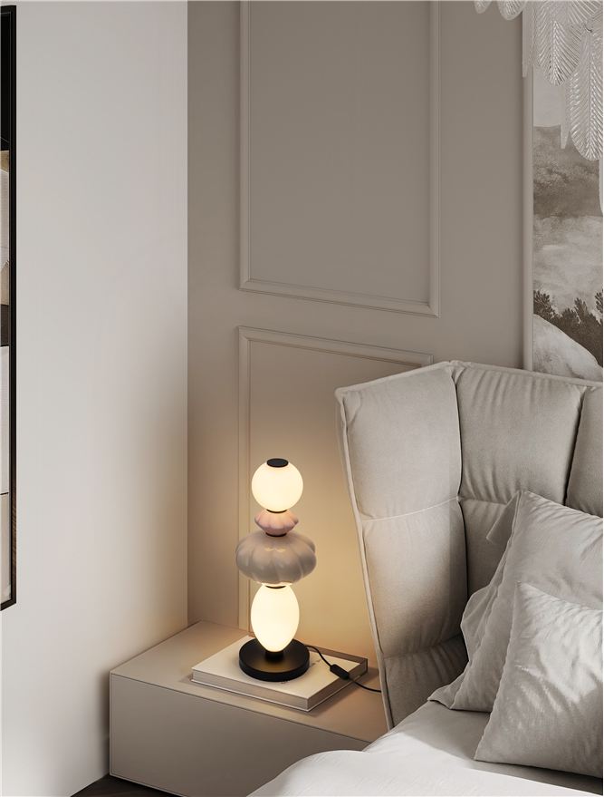 Висящо осветително тяло (пендел) ONETA LED 16W 220-240V ⌀20 H53см Розов/бежов керамика Опалово стъкло Матово черен метал