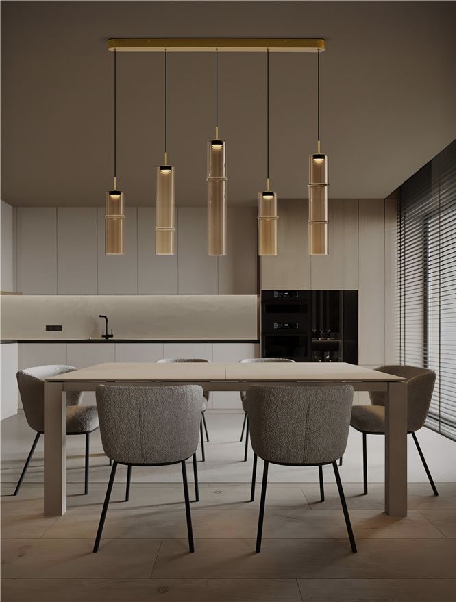 Подова лампа SANO 18W LED Димируем, златист метал, коняк стъкло