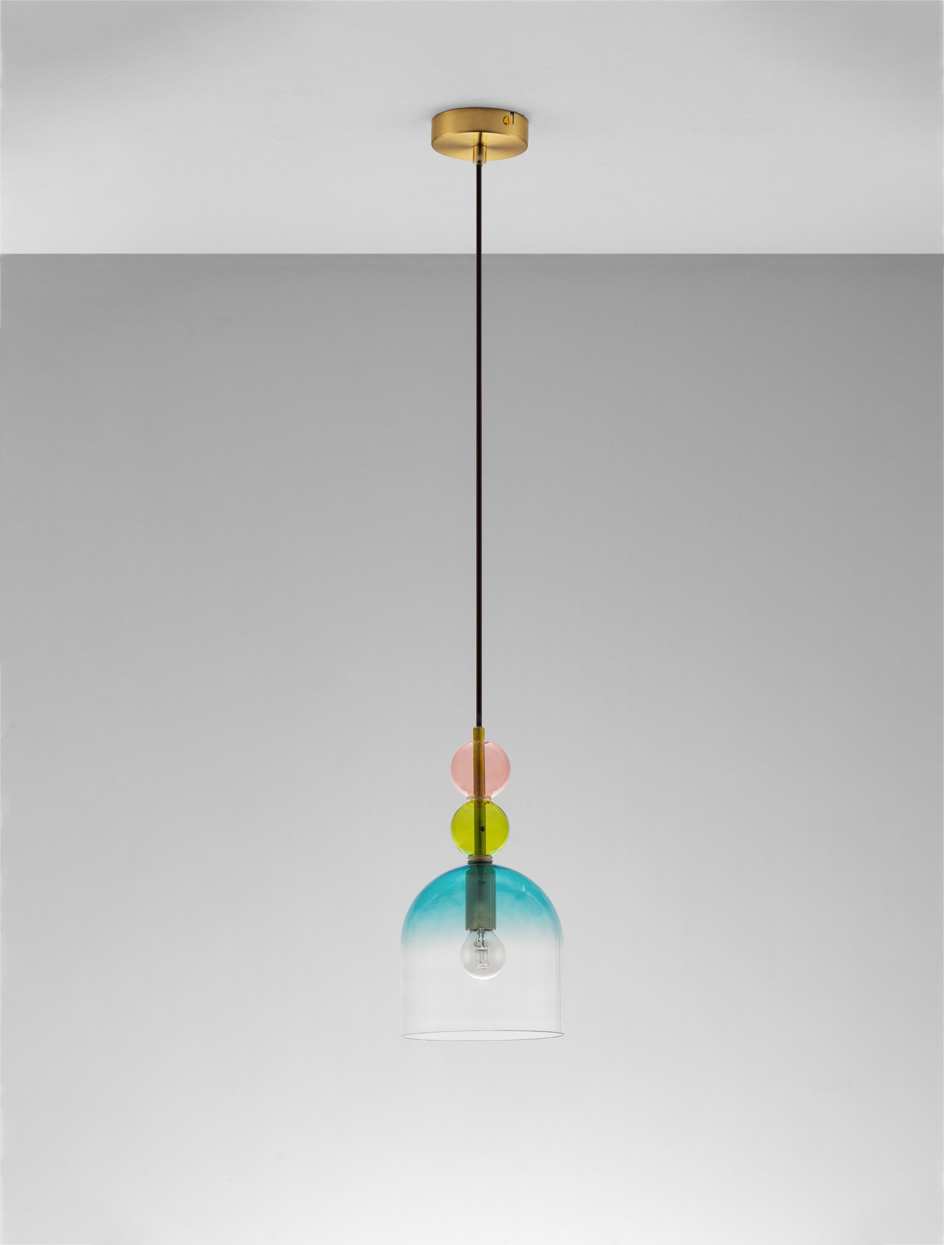 Висяща лампа MURANO 5W LED E14 пясъчно златен месинг, светлозелено/синьо/розово стъкло ⌀16