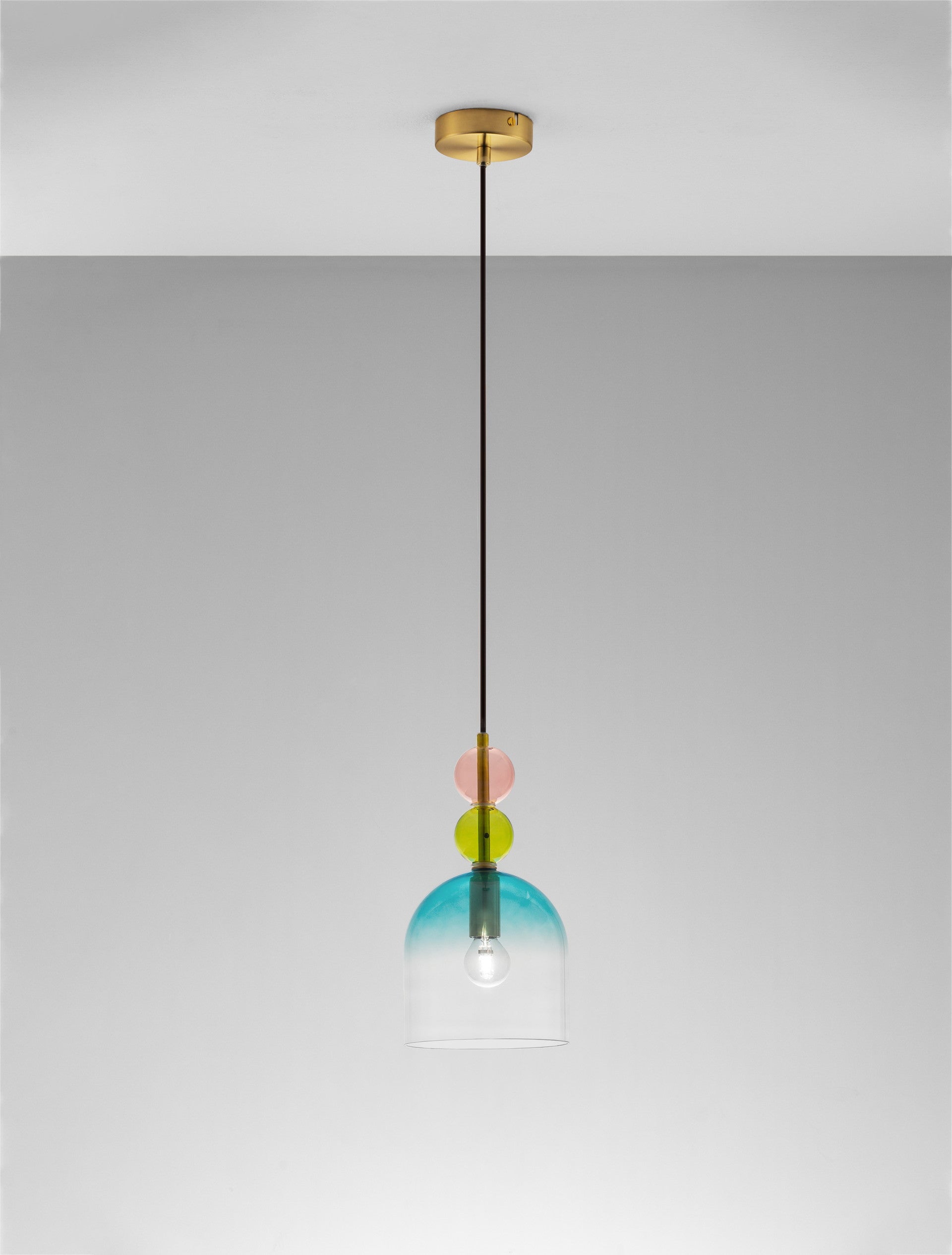 Висяща лампа MURANO 5W LED E14 пясъчно златен месинг, светлозелено/синьо/розово стъкло ⌀16