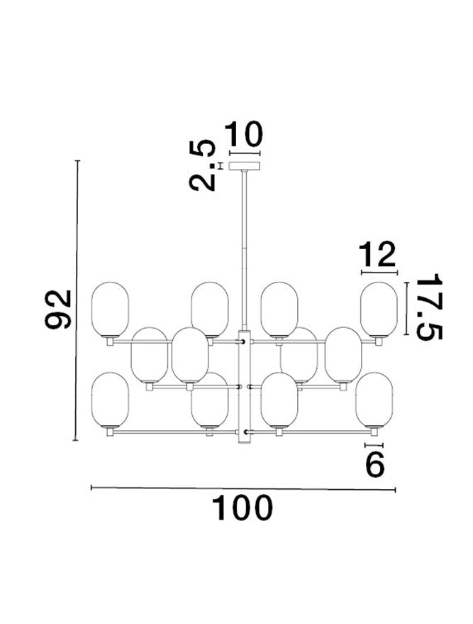 Висящо осветително тяло (пендел) BALOR 60W 12x5W G9 Златист месинг Градиент бяло стъкло