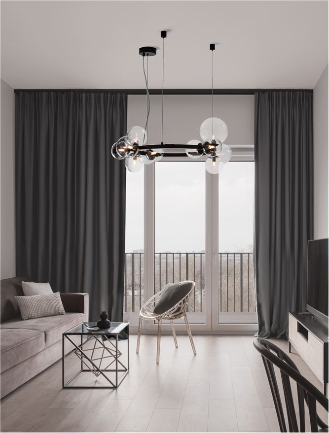 Висящо осветително тяло (пендел) ODILLIA 66W (11x6W) G9 Матово черен Прозрачно стъкло
