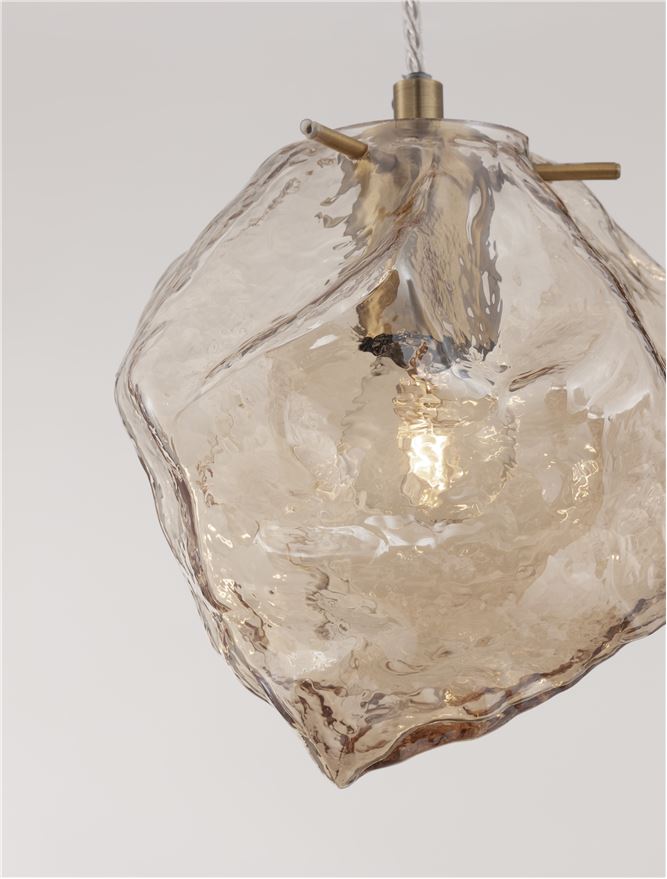 Висящо осветително тяло (пендел) ODELLE 5W LED E14 Златист месинг, кехлибарено стъкло ⌀18