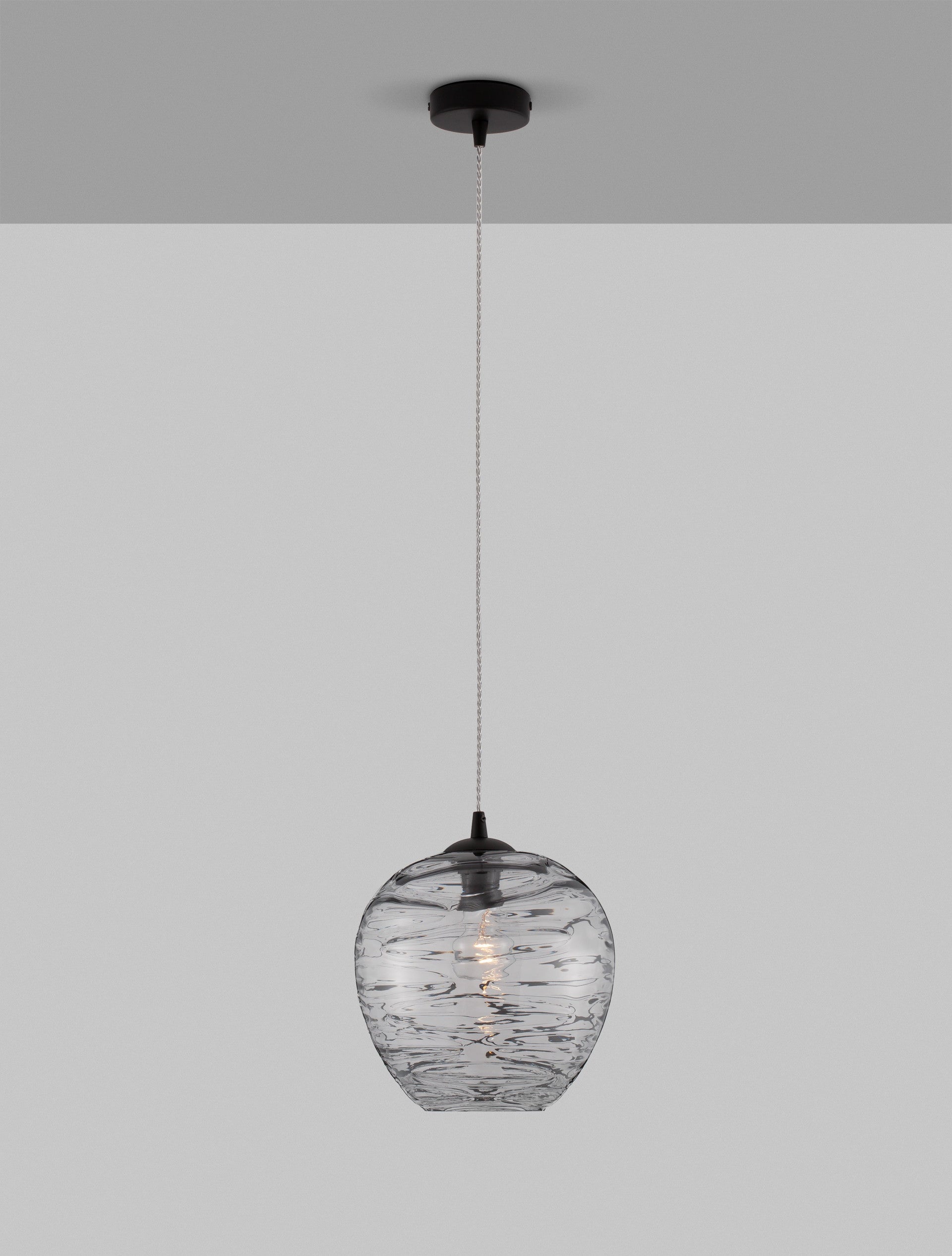 Висяща лампа EVLEEN 12W LED E27 Мат Черна, Светлосив Опушенo Стъкло ⌀25