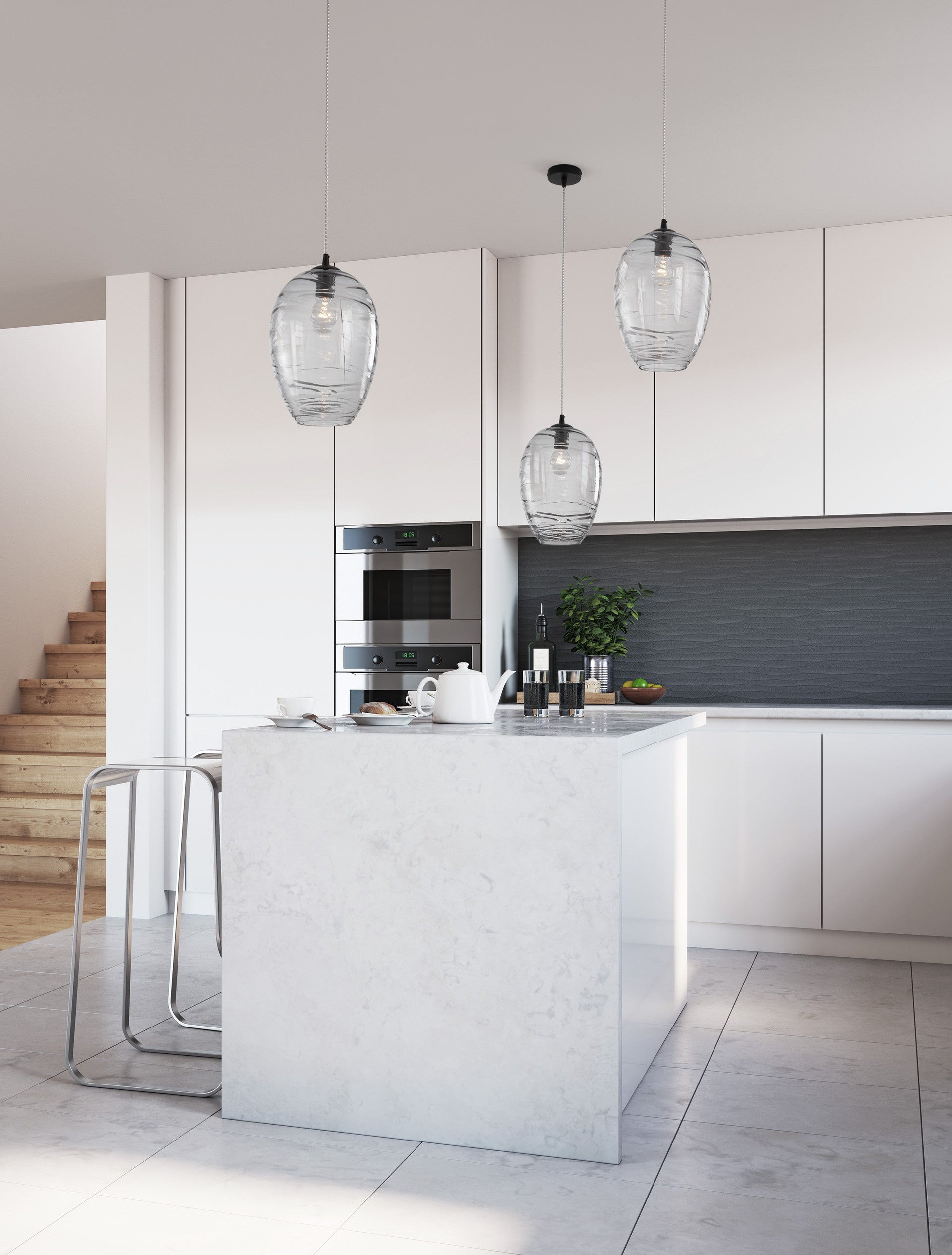 Пендел EVLEEN 12W LED E27 Мат черен, Светлосив стъкло ⌀23