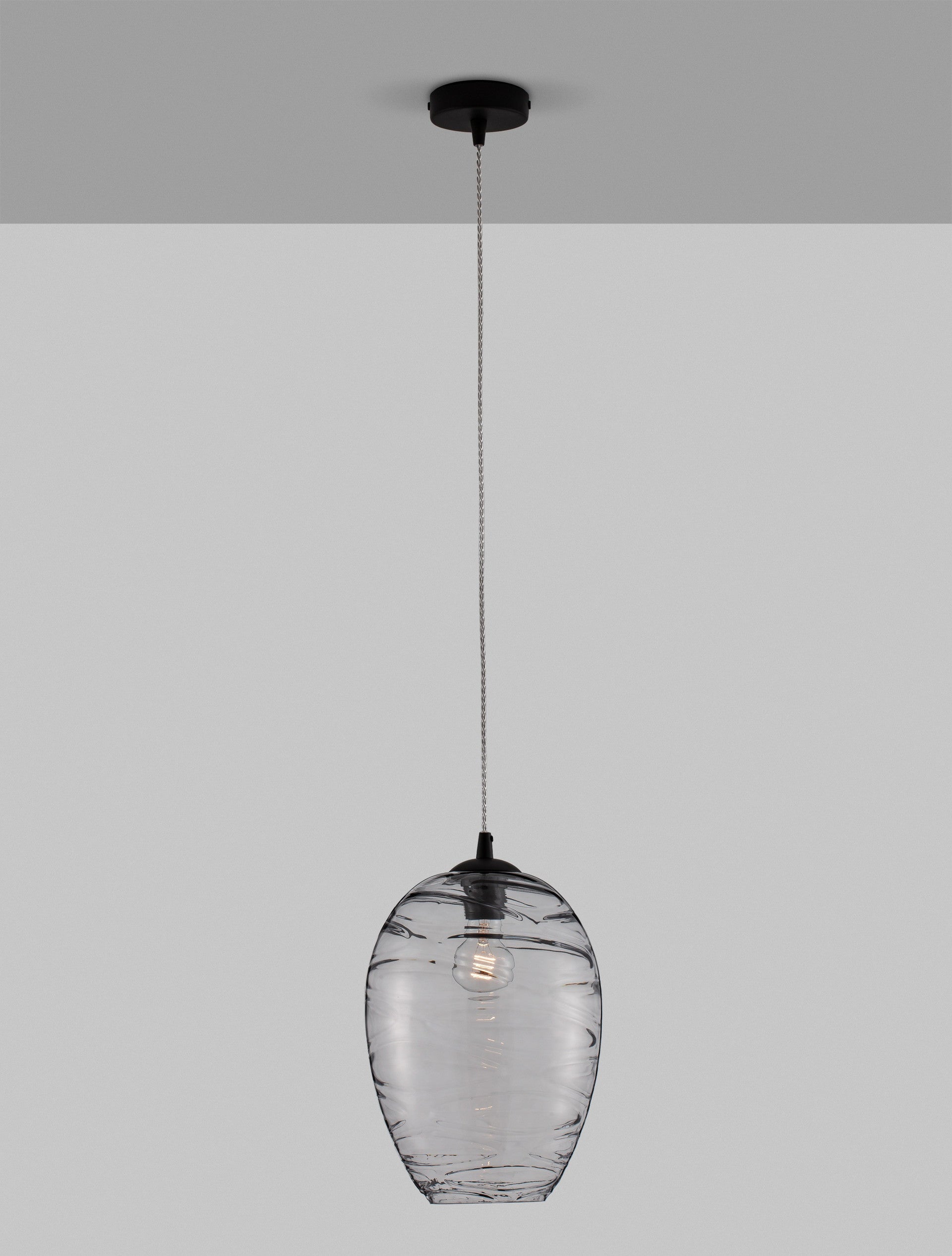Пендел EVLEEN 12W LED E27 Мат черен, Светлосив стъкло ⌀23