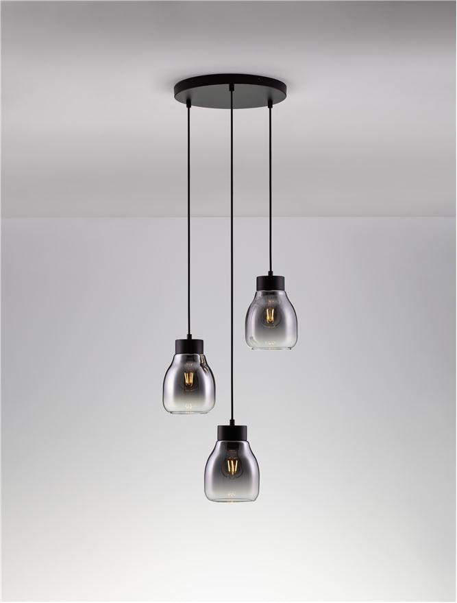 Висящо осветително тяло (пендел) BLACU 36W LED Черен метал Градиентно опушено стъкло ⌀32 H120см