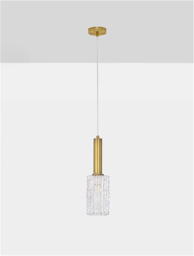 Висящо осветително тяло (пендел) CERTA 12W LED Златист месинг Прозрачно структурирано стъкло ⌀12,5 H120см