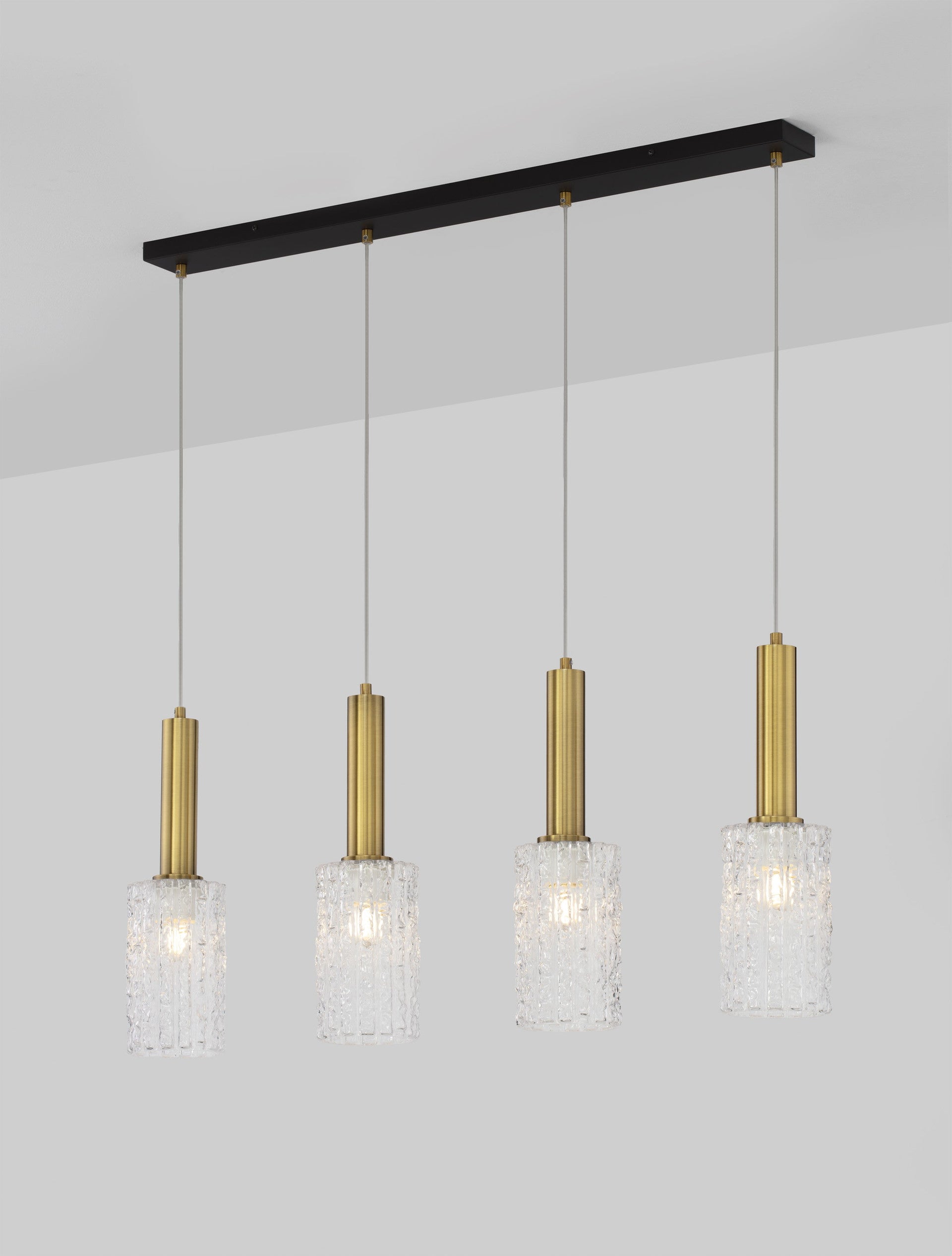 Подова лампа CERTA 48W LED, мат черно и златист месинг, прозрачно структурирано стъкло, Д90 Ш12.5 В120см