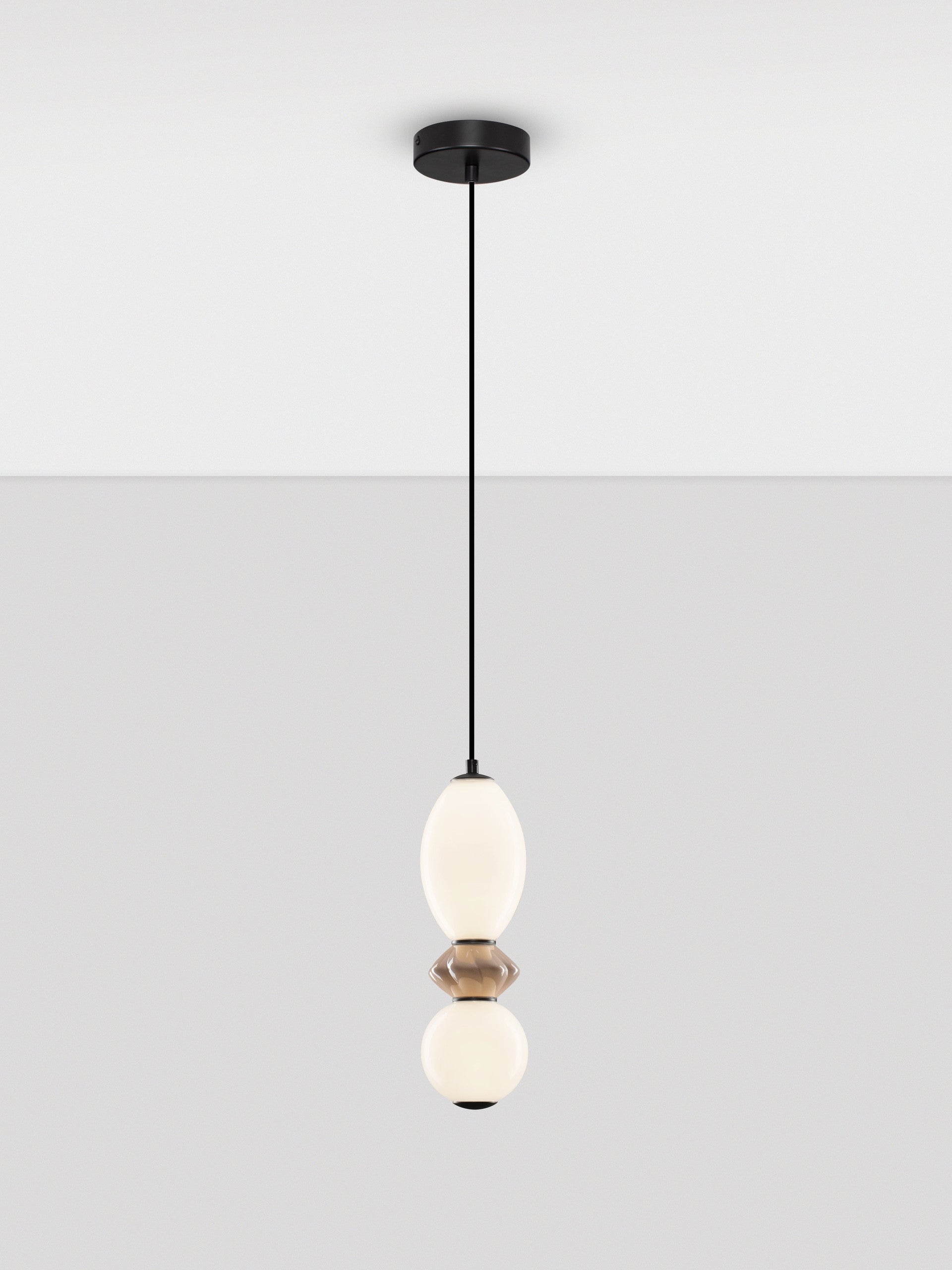 Подова лампа PALLINA LED 12W 220-240V ⌀12 H245см Кафява керамика Опалово стъкло Матово черен метал