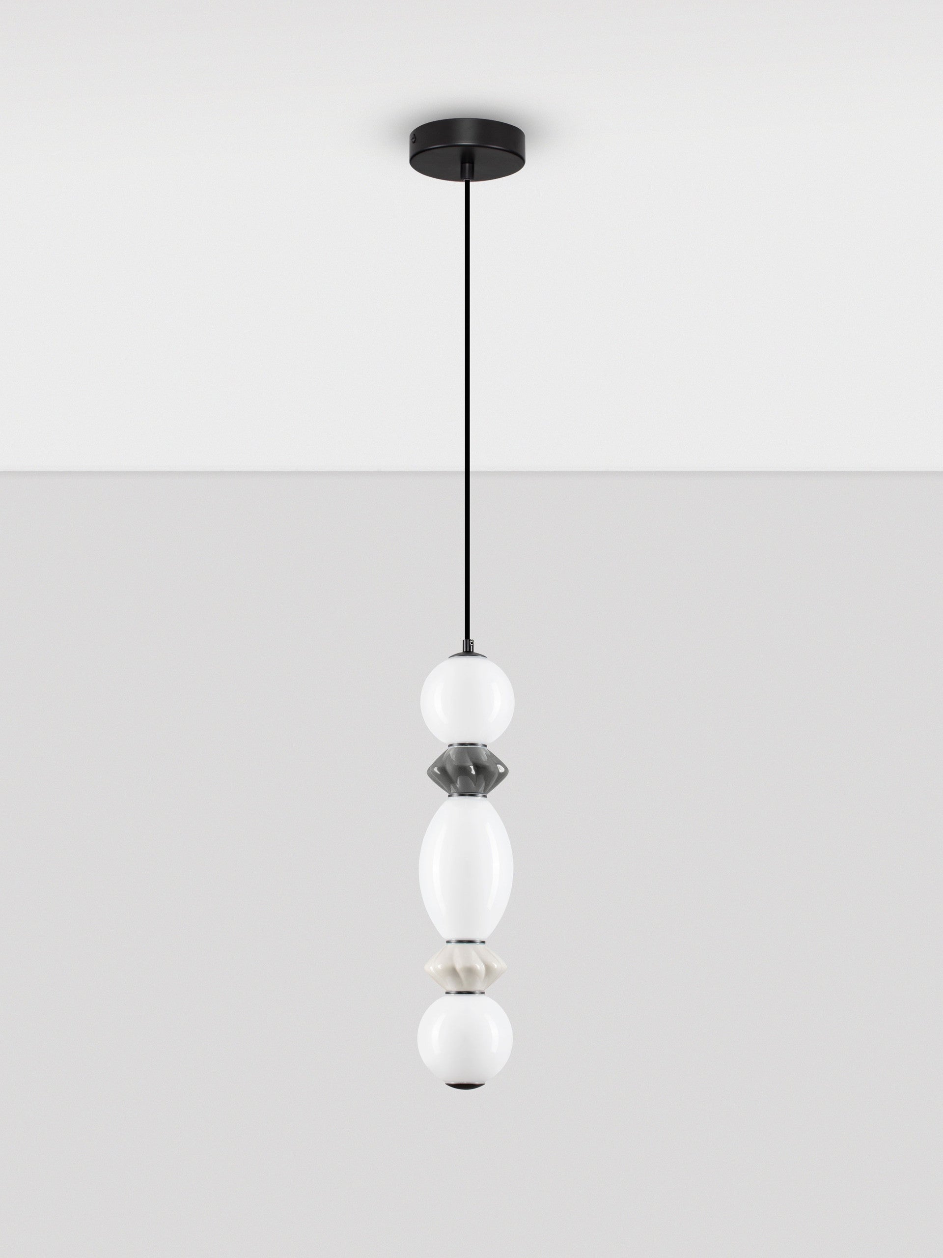 Подова лампа PALLINA LED 14W 220-240V ⌀12 H263см Тъмно и светло сива керамика Опалово стъкло Матово черен метал