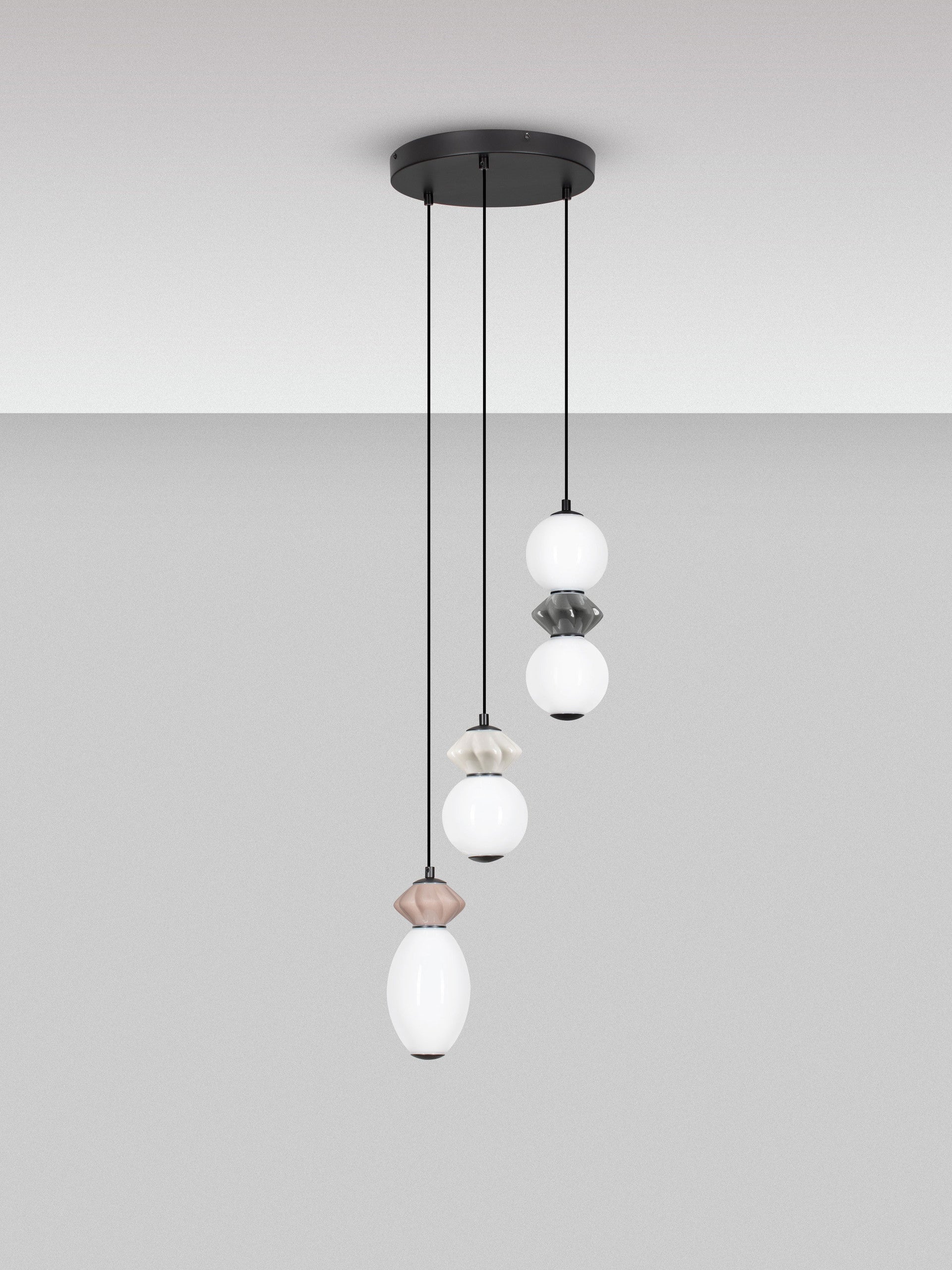 Подова лампа PALLINA LED 20W 220-240V ⌀37 H237.5см Кафява, Светло и тъмно сива керамика Опалово стъкло Матово черен метал