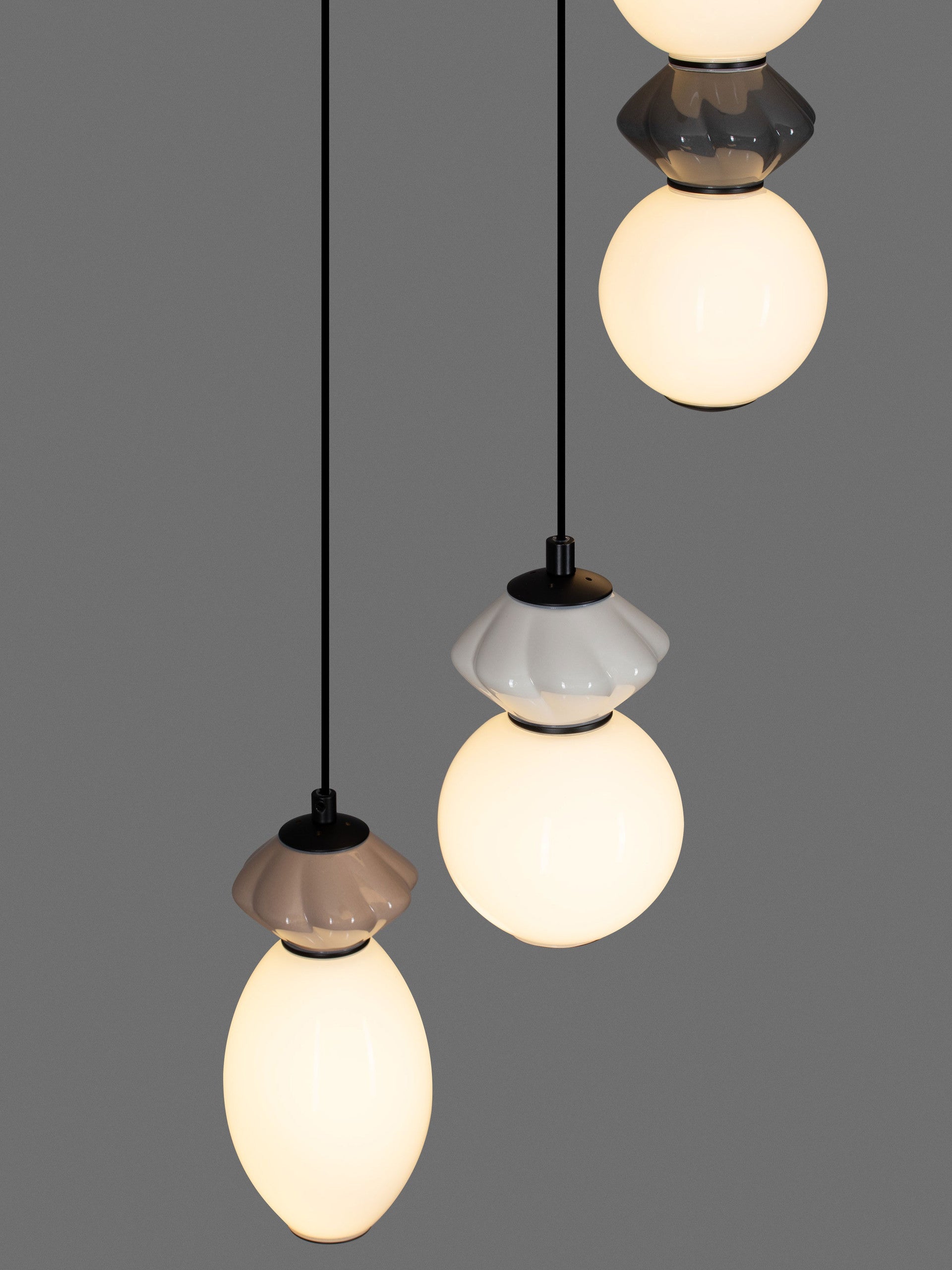 Подова лампа PALLINA LED 20W 220-240V ⌀37 H237.5см Кафява, Светло и тъмно сива керамика Опалово стъкло Матово черен метал