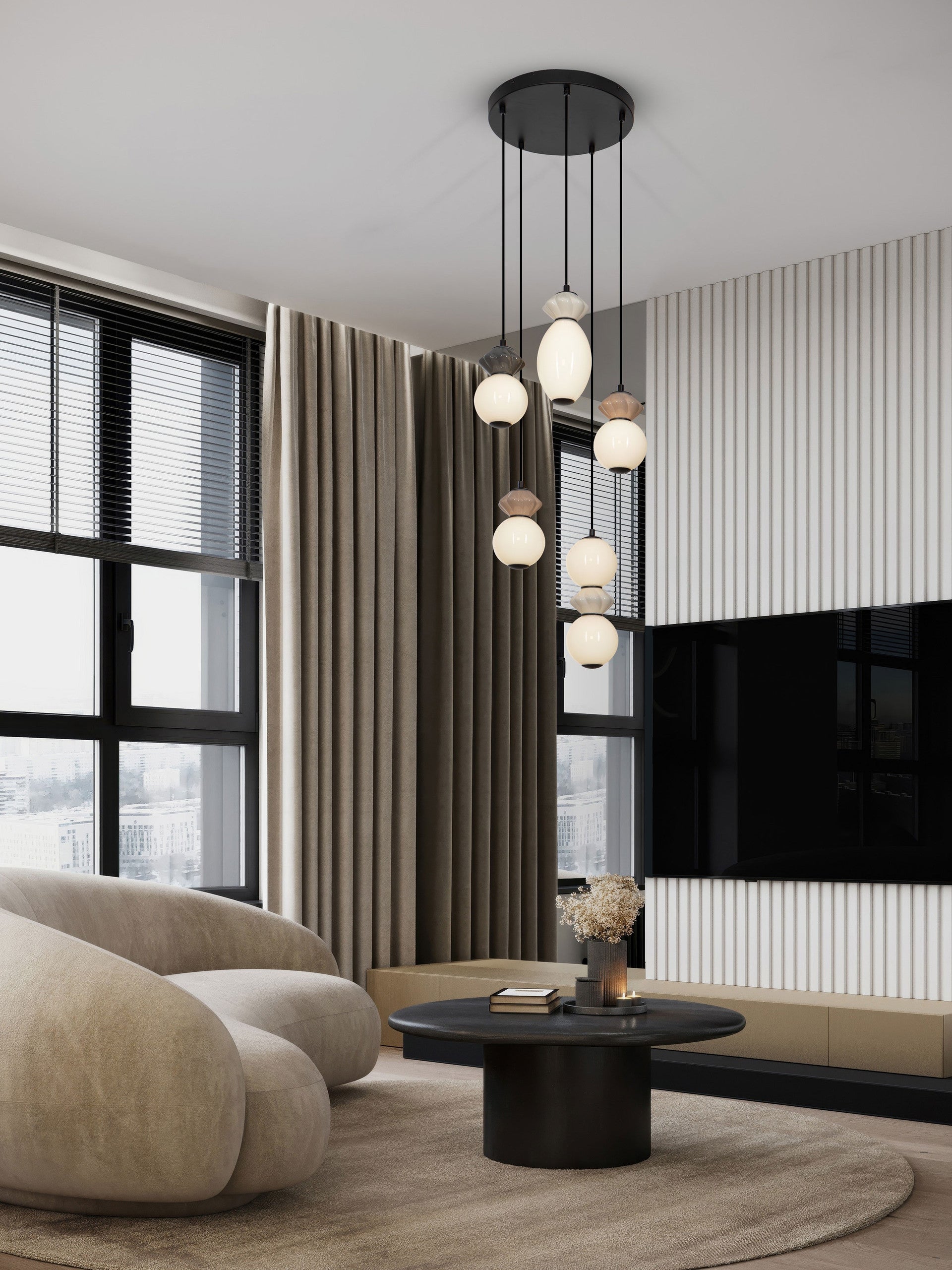 Подова лампа PALLINA LED 28W 220-240V ⌀42 H237.5см Кафяв, Светлосив и Тъмносив керамичен опал стъкло, Матово черен метал