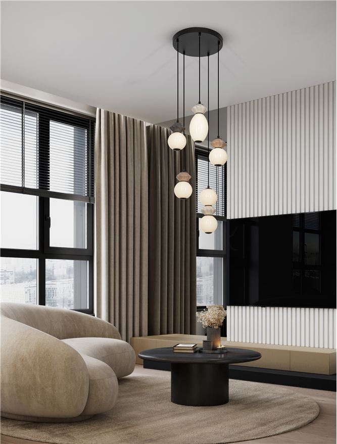 Подова лампа PALLINA LED 28W 220-240V ⌀42 H237.5см Кафява, светло и тъмно сива керамика Опалово стъкло Матово черен метал