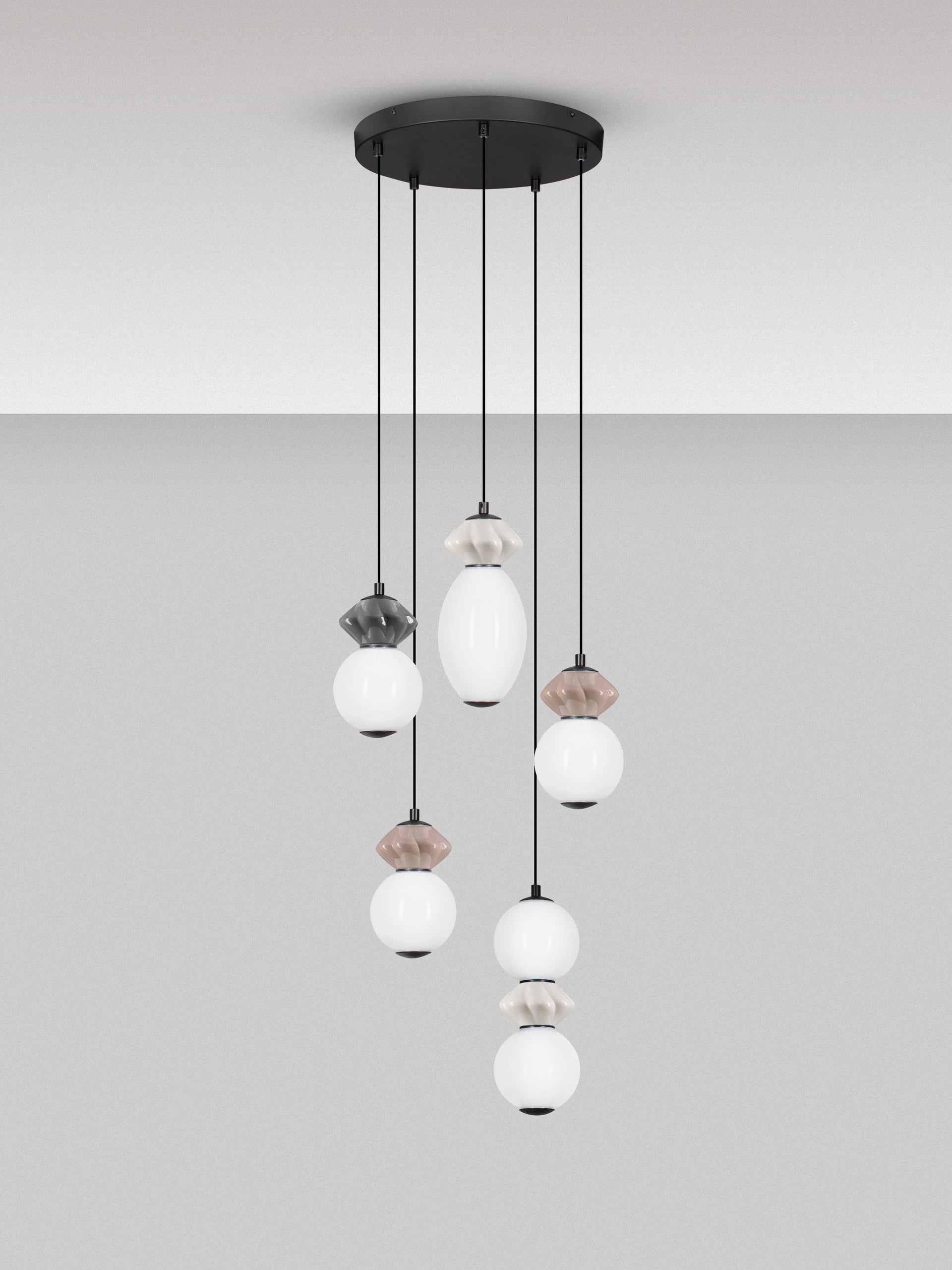 Подова лампа PALLINA LED 28W 220-240V ⌀42 H237.5см Кафяв, Светлосив и Тъмносив керамичен опал стъкло, Матово черен метал