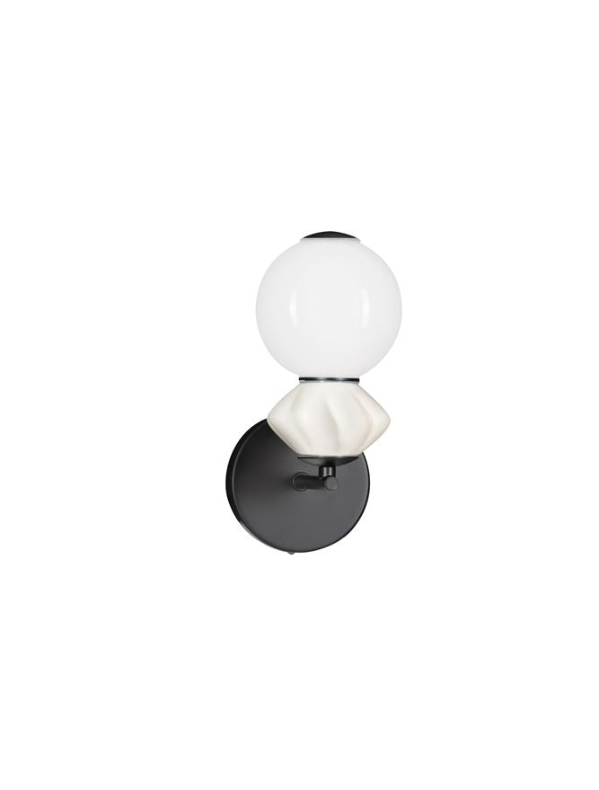 Настолна лампа PALLINA LED 6W 220-240V ⌀12 W19.5 H28см Светло сива керамика Опалово стъкло Матово черен метал