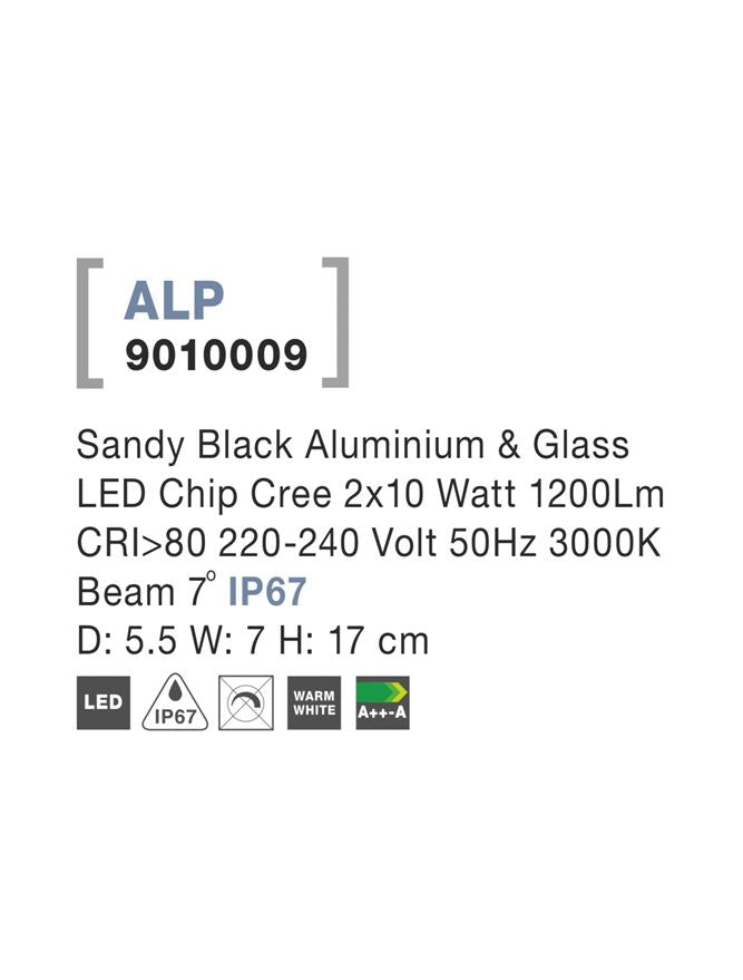 Външен аплик ALP 2x7W Пясъчно черен алуминий и стъкло