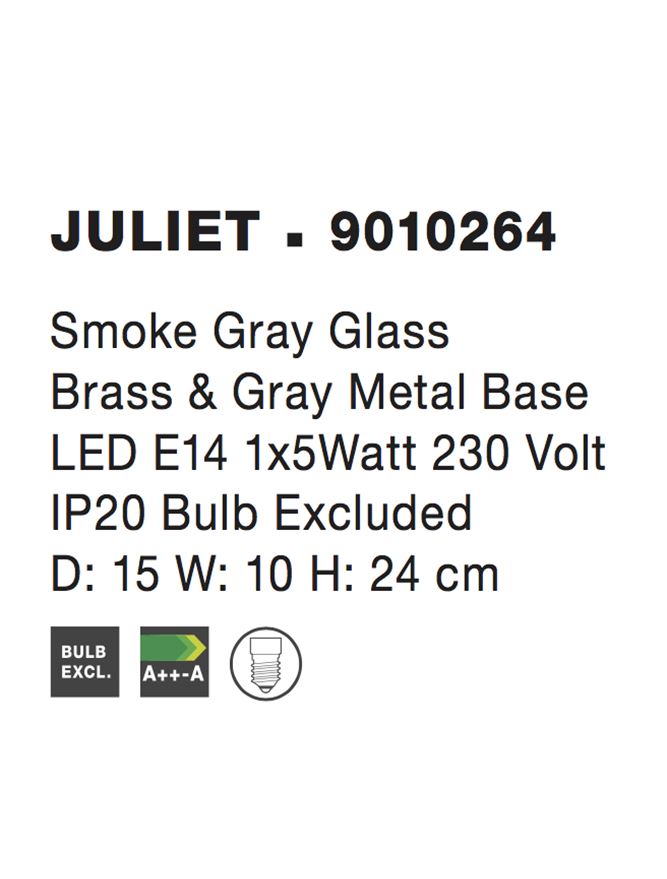 Настолна лампа JULIET 5W LED E14 Златист месинг, опушено стъкло