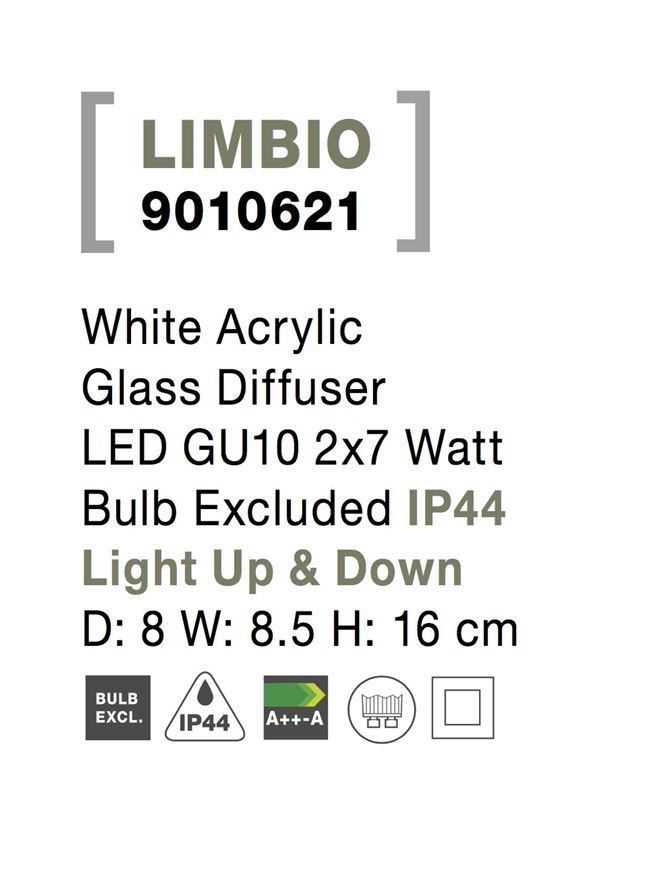 Външен аплик LIMBIO LED GU10 2x7W Бял ABS нагоре/надолу