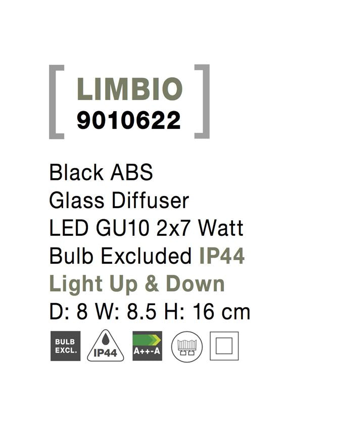 Външен аплик LIMBIO LED GU10 2x7W Черен ABS нагоре/надолу