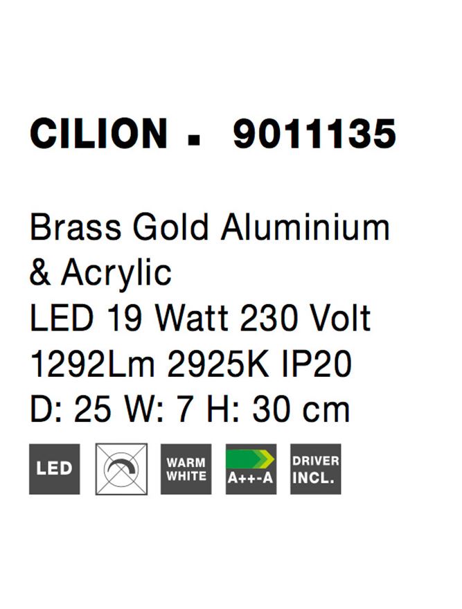 Висящо осветително тяло (пендел) CILION 19W Златист месинг