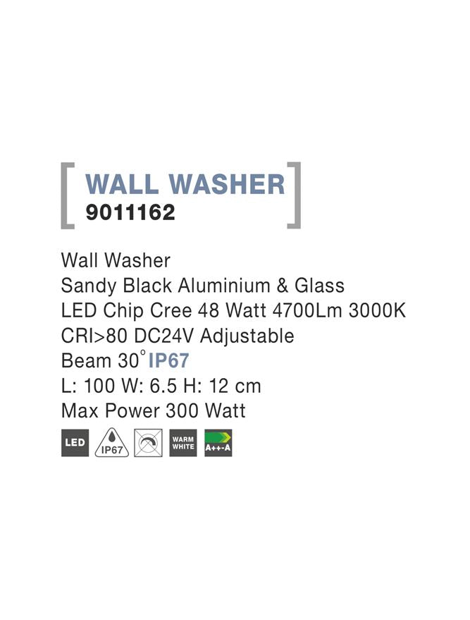 Външен аплик WALL WASHER LED 44W Пясъчно черен алуминий и стъкло IP67