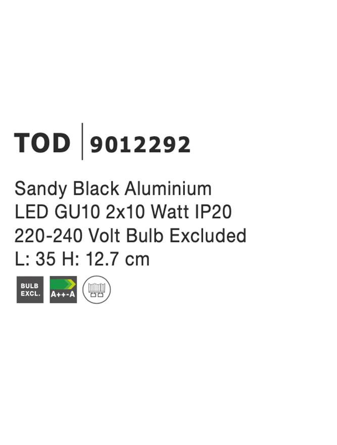 Висящо осветително тяло (пендел) TOD 2x10W GU10 Пясъчно черен алуминий