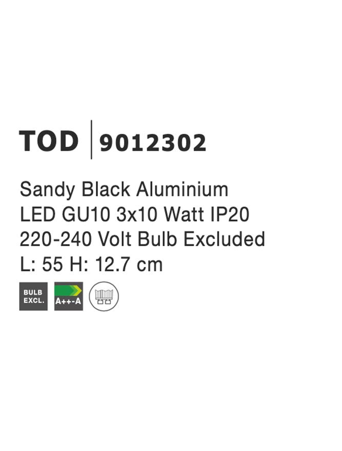 Висящо осветително тяло (пендел) TOD 3x10W GU10 Пясъчно черен алуминий