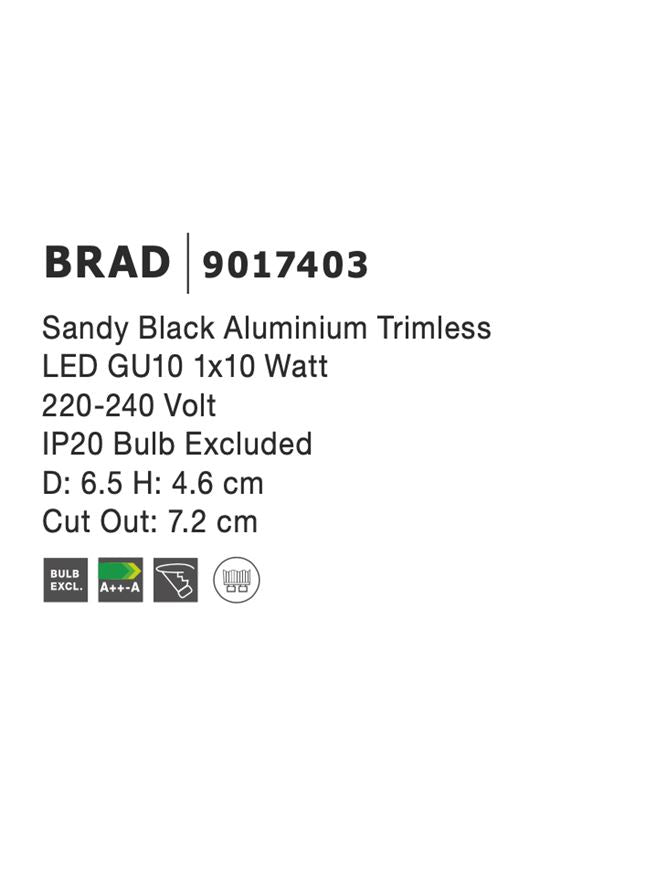 LED спот BRAD 50W Пясъчно черен алуминий GU10 без рамка IP20