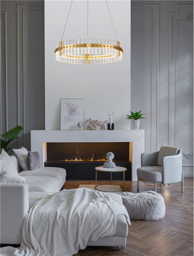 Висящо осветително тяло (пендел) KEZO 45W LED Платинен златист неръждаема стомана и стъкло ⌀60 H130см