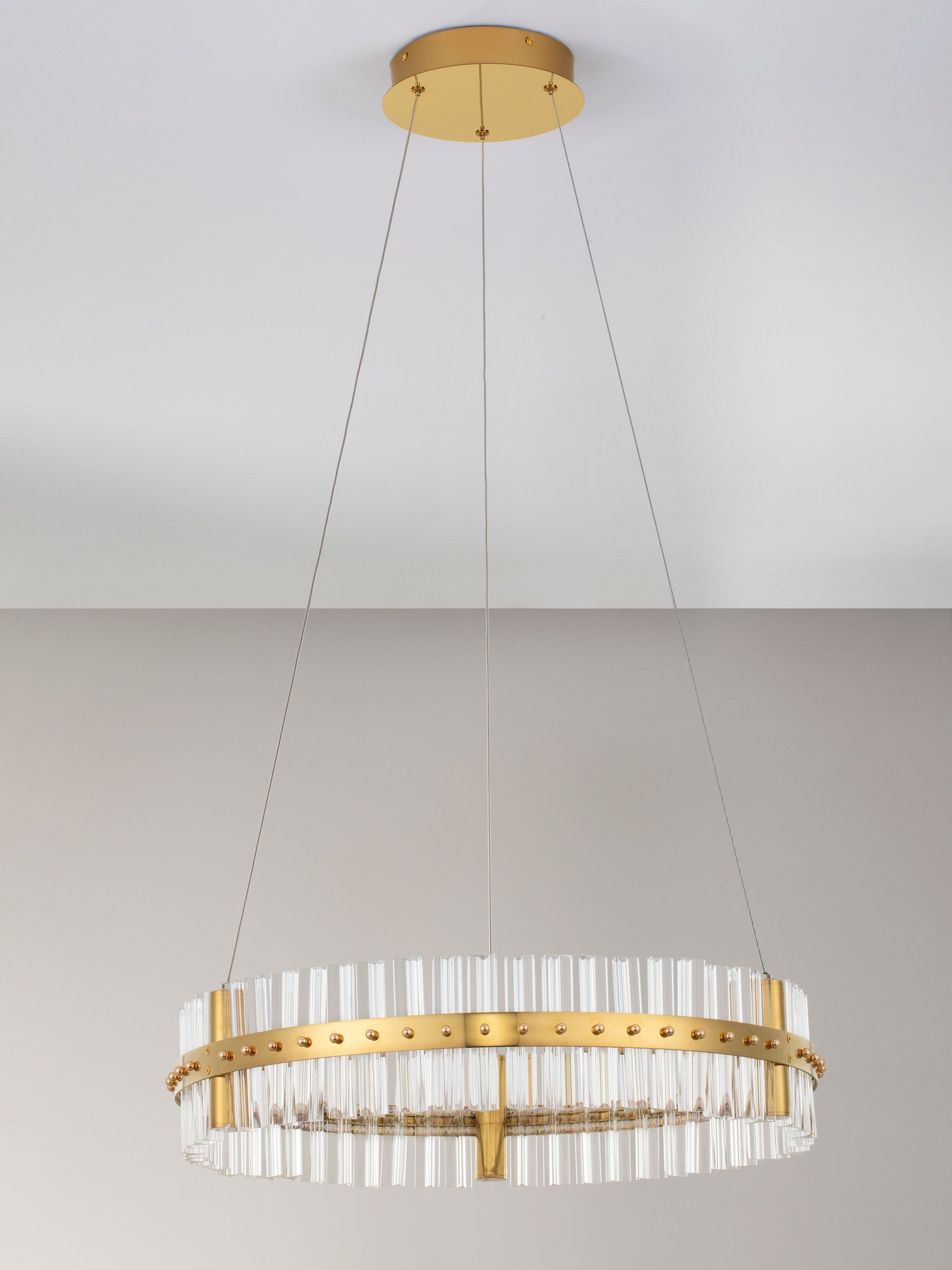 Висящо осветително тяло (пендел) KEZO 45W LED Платинен златист неръждаема стомана и стъкло ⌀60 H130см