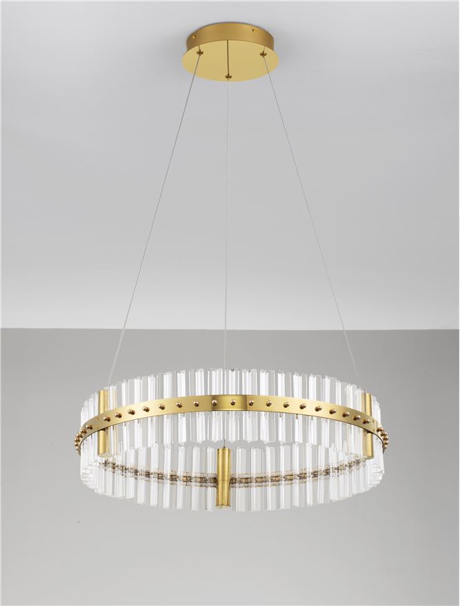 Висящо осветително тяло (пендел) KEZO 45W LED Платинен златист неръждаема стомана и стъкло ⌀60 H130см