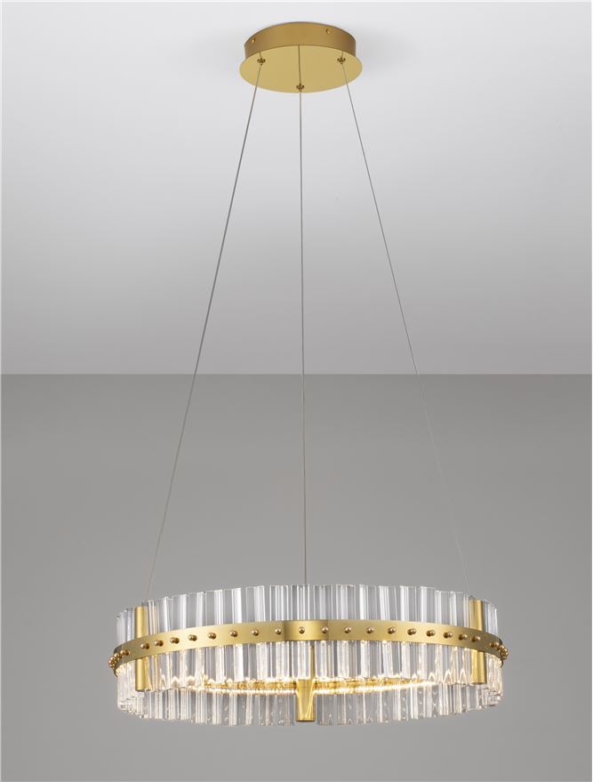 Висящо осветително тяло (пендел) KEZO 45W LED Платинен златист неръждаема стомана и стъкло ⌀60 H130см