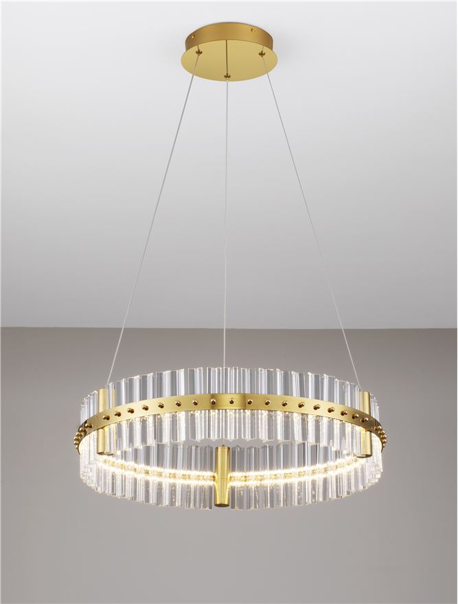 Висящо осветително тяло (пендел) KEZO 45W LED Платинен златист неръждаема стомана и стъкло ⌀60 H130см