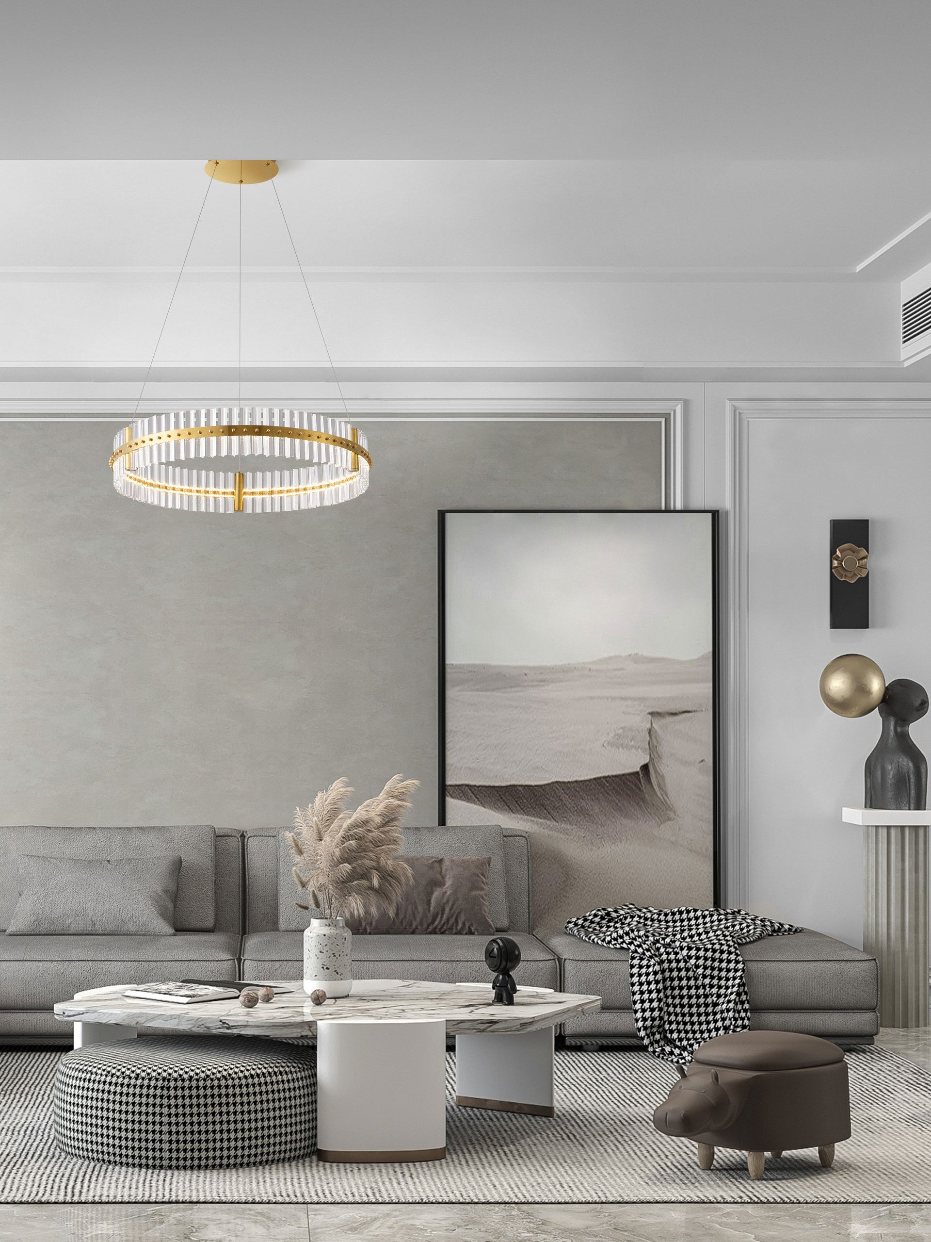 Висящо осветително тяло (пендел) KEZO 56W LED Платинен златист неръждаема стомана и стъкло ⌀78 H130см