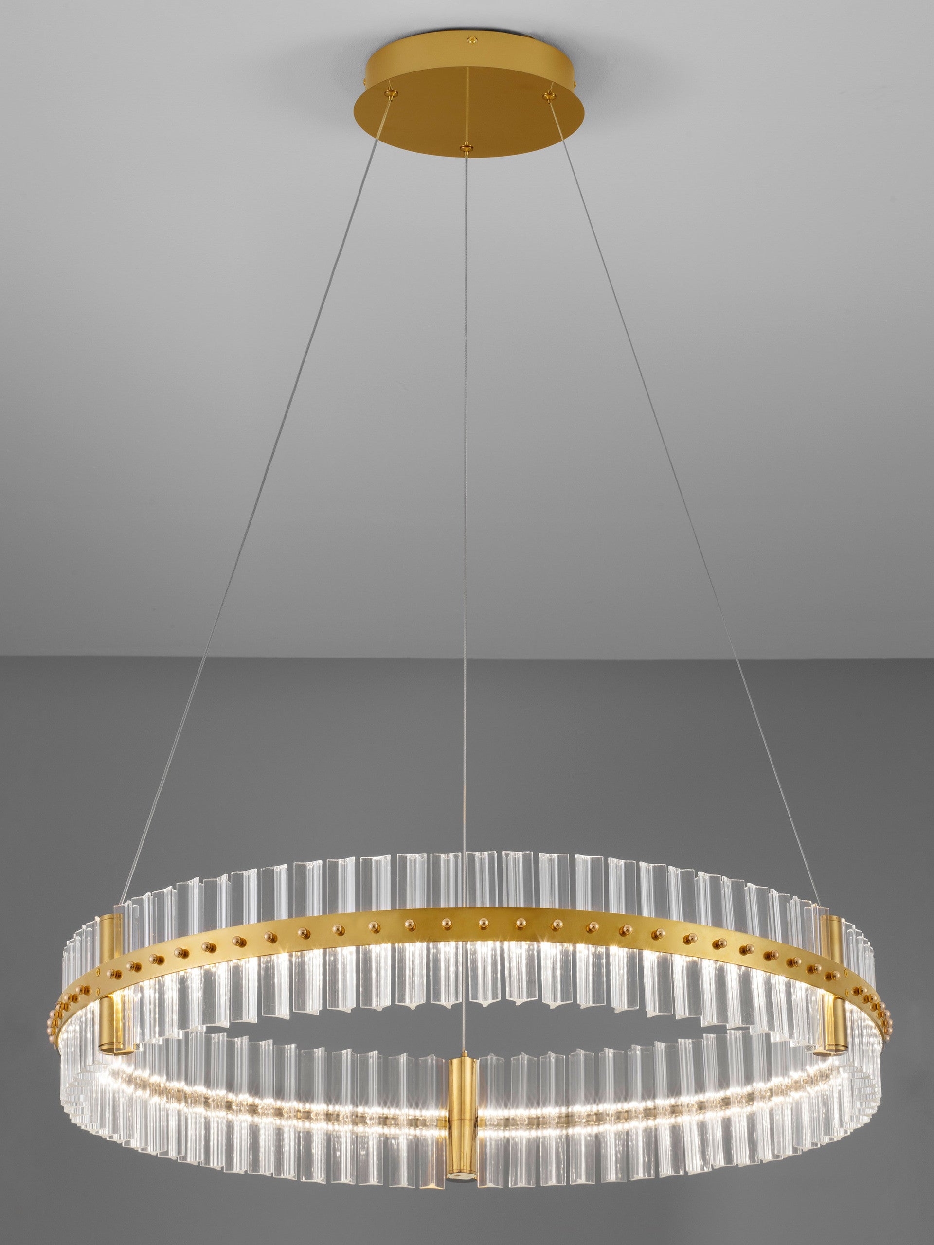 Висящо осветително тяло (пендел) KEZO 56W LED Платинен златист неръждаема стомана и стъкло ⌀78 H130см