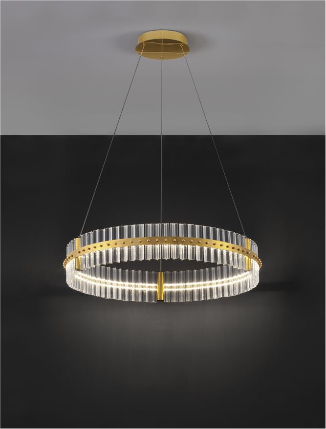 Висящо осветително тяло (пендел) KEZO 56W LED Платинен златист неръждаема стомана и стъкло ⌀78 H130см